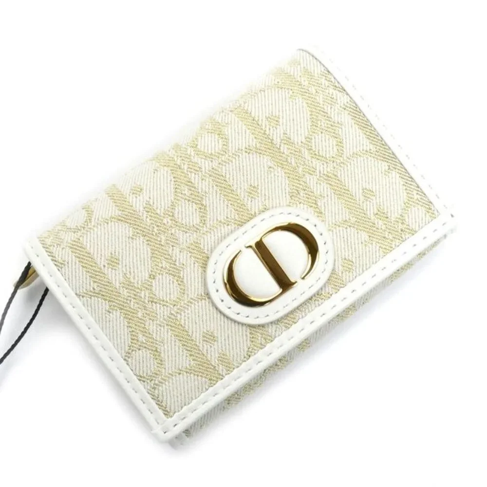 Christian Dior Oblique 30 Montaigne Medium Wallet Coin Case White Gold S2300